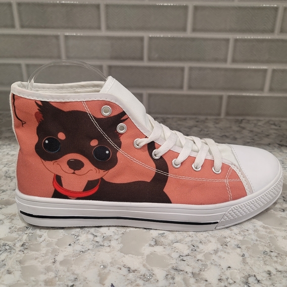 Puppy Dog Min Pin, Chihuahua, Yorkie Pet Portrait High Top Sneaker Sz: 8 - Picture 2 of 9